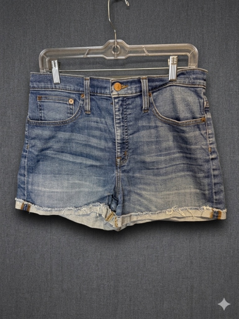 J. Crew High-Rise Denim Shorts - Raw Hem Distressed Medium Wash